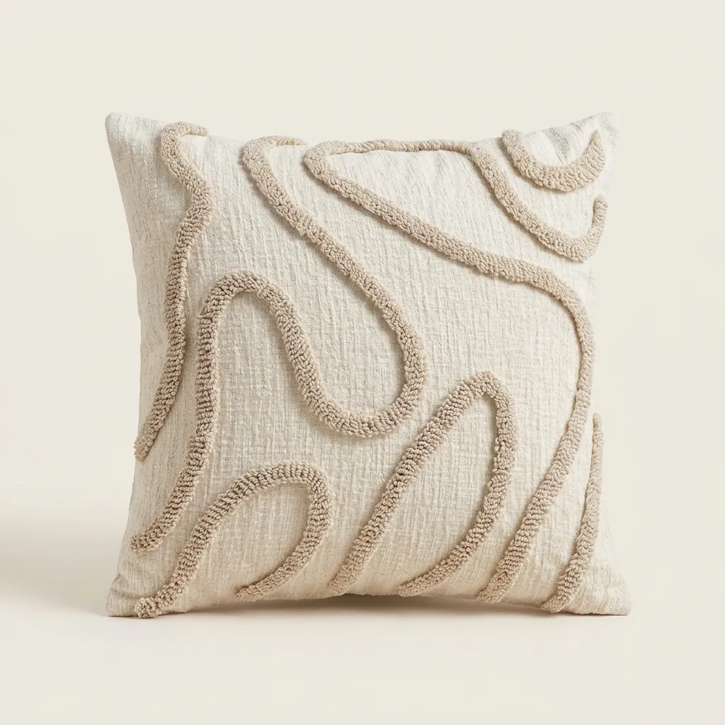[EMBL-CUSH-WHITE-45x45cm] Linen-Look Cushion Cover – Embroidered Detail (White)